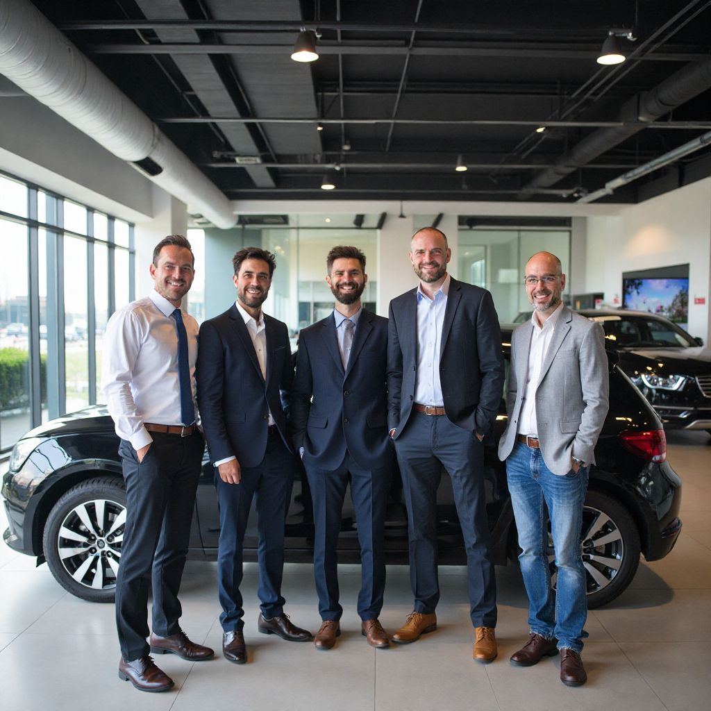 Equipo de AutoSelección Argentina frente a oficina