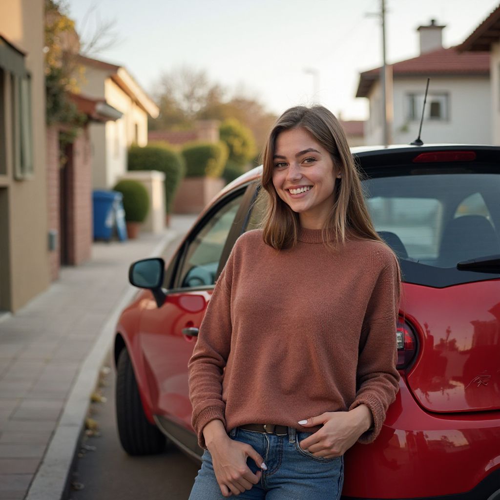 Laura Giménez junto a su auto nuevo