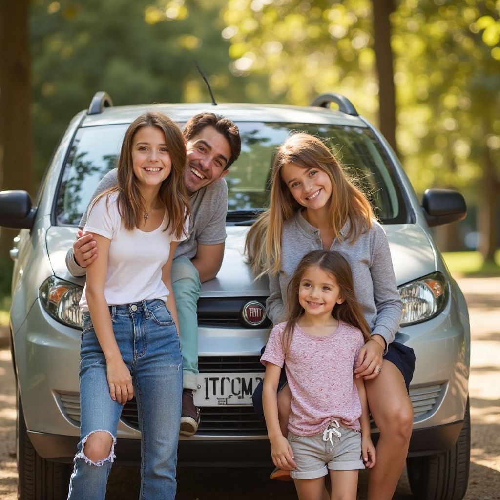 Familia Rodríguez con su vehículo familiar