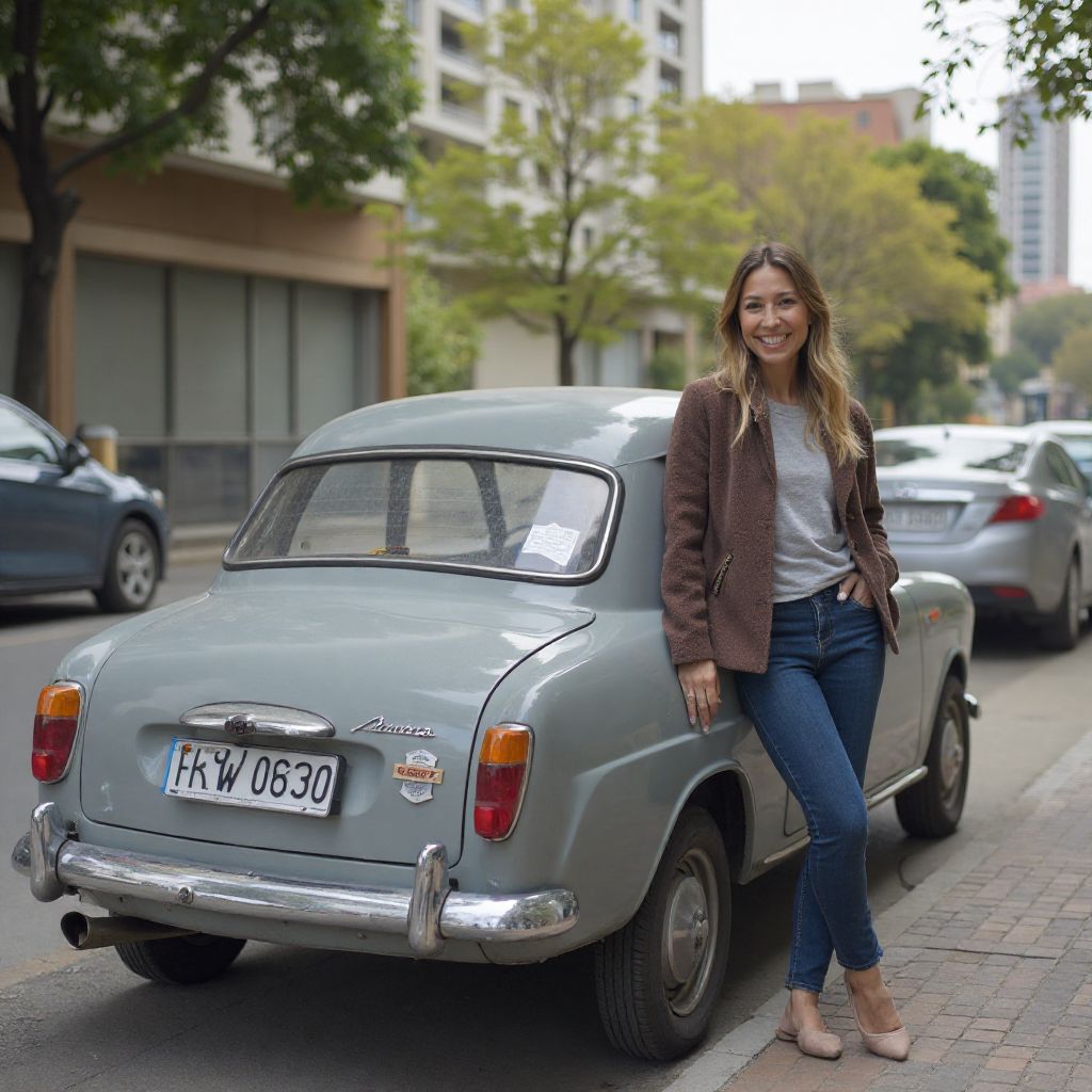 Gabriela Suárez junto a su auto seleccionado