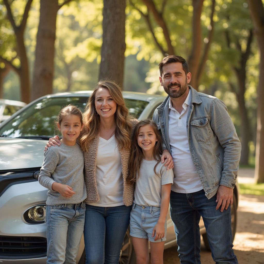 Familia Gómez con su auto familiar